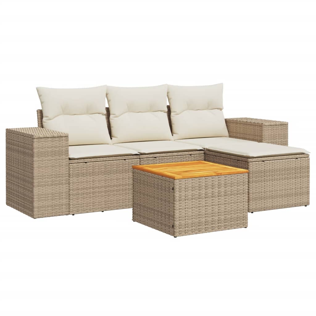 5-dijelni vrtni set sofa s jastucima bež od poliratana