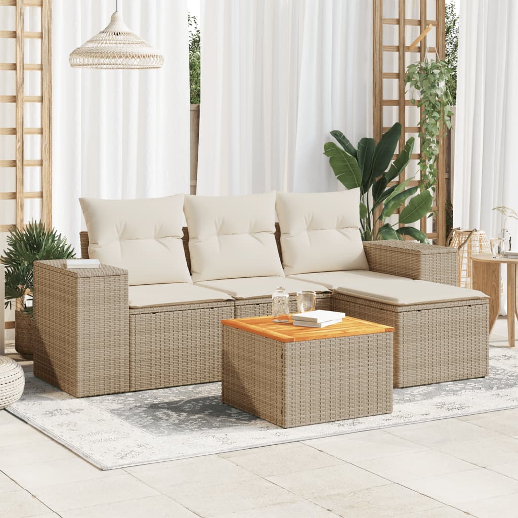 5-dijelni vrtni set sofa s jastucima bež od poliratana