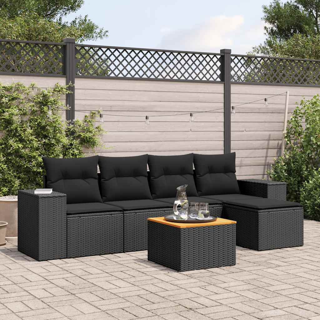 6-dijelni set vrtnih sofa s jastucima crni od poliratana