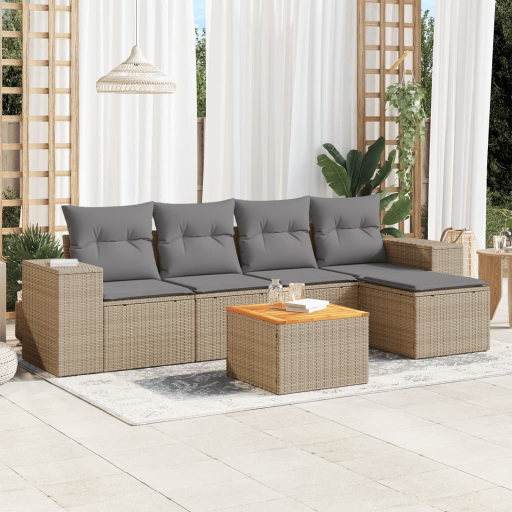 6-dijelni set vrtnih sofa s jastucima bež od poliratana