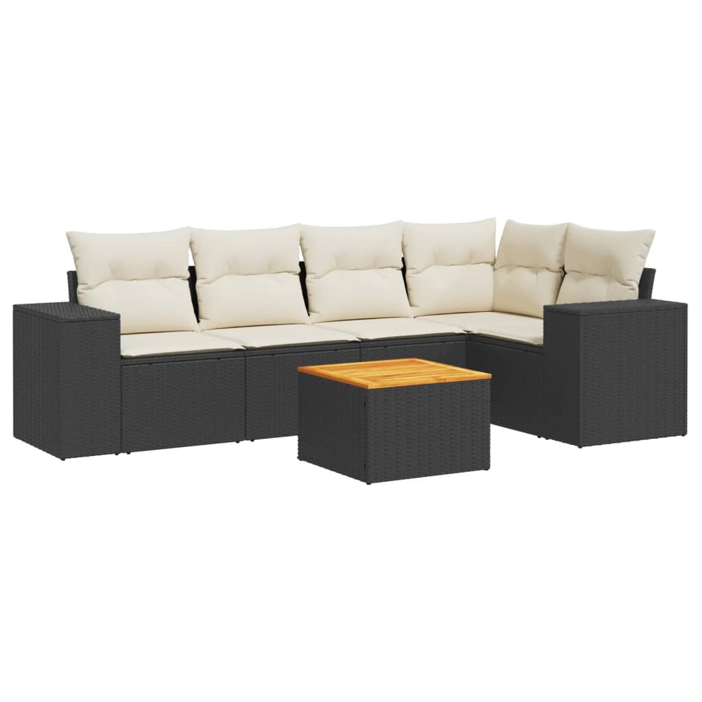 6-dijelni set vrtnih sofa s jastucima crni od poliratana