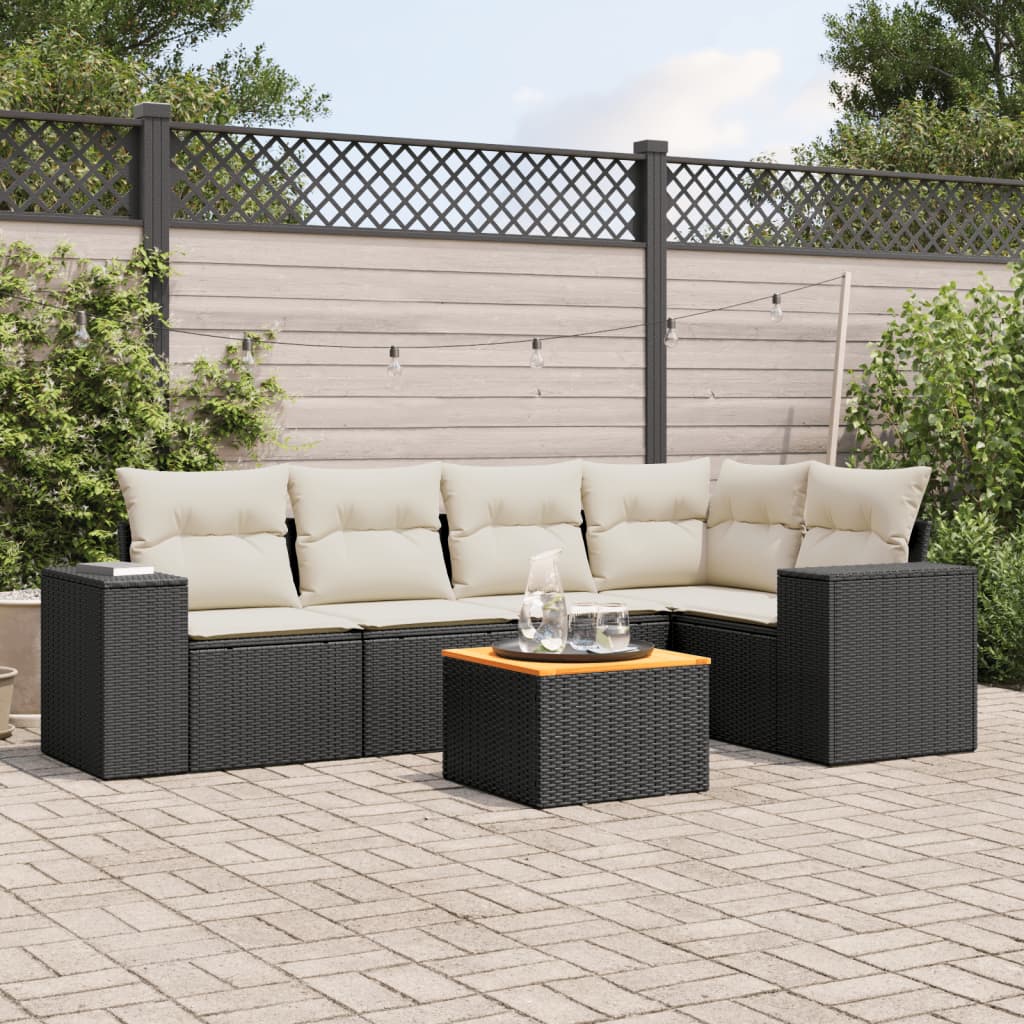 6-dijelni set vrtnih sofa s jastucima crni od poliratana