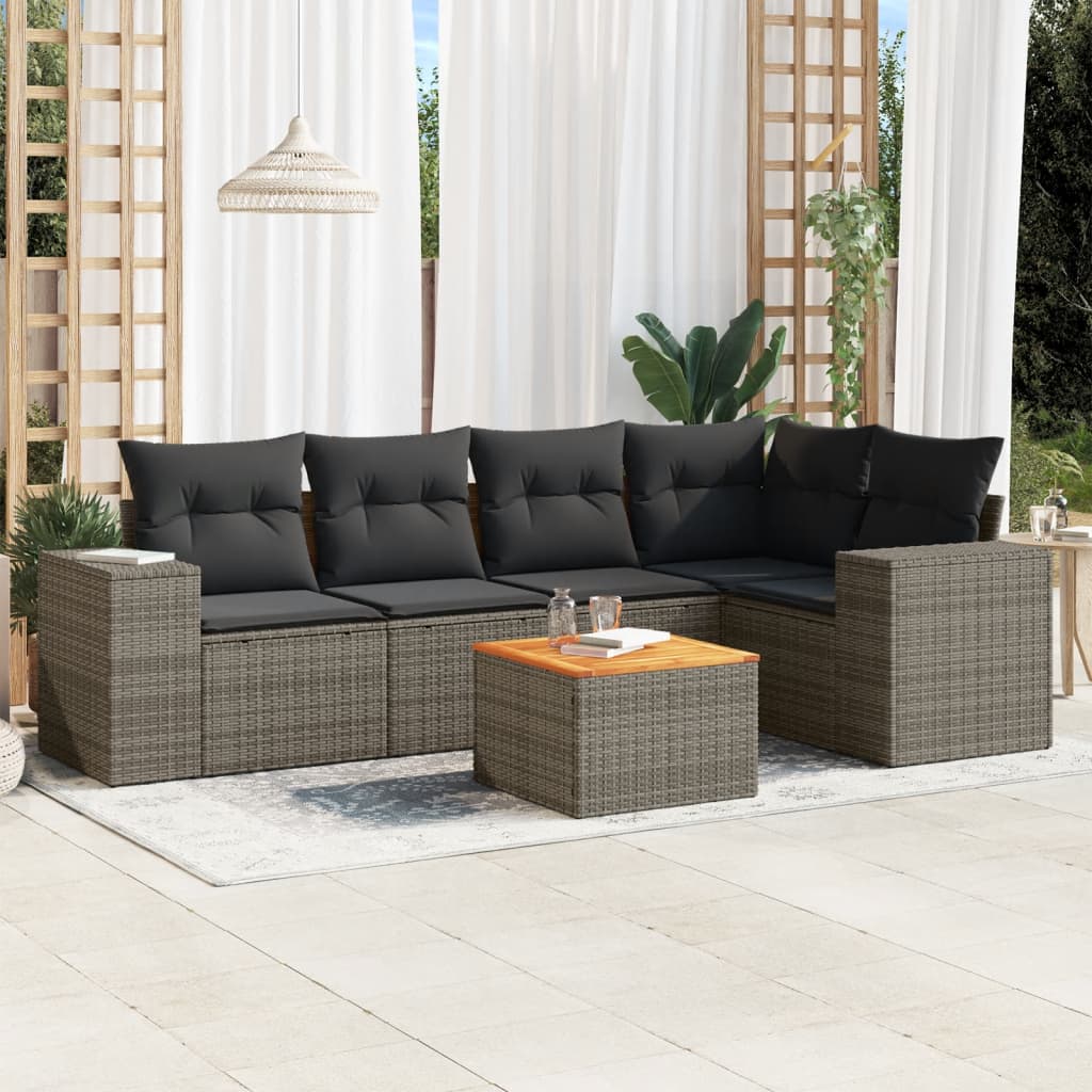 6-dijelni set vrtnih sofa od poliratana s jastucima sivi