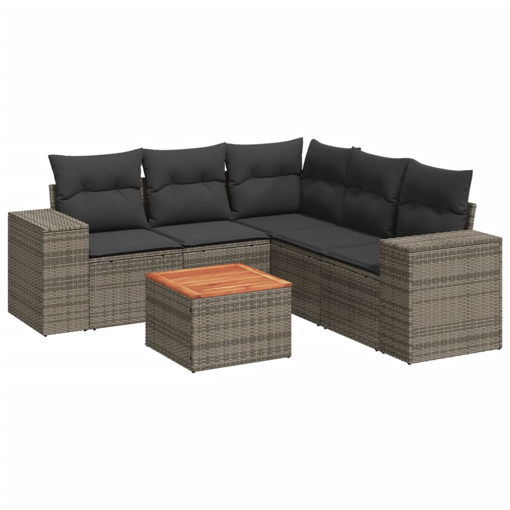 6-dijelni set vrtnih sofa od poliratana s jastucima sivi