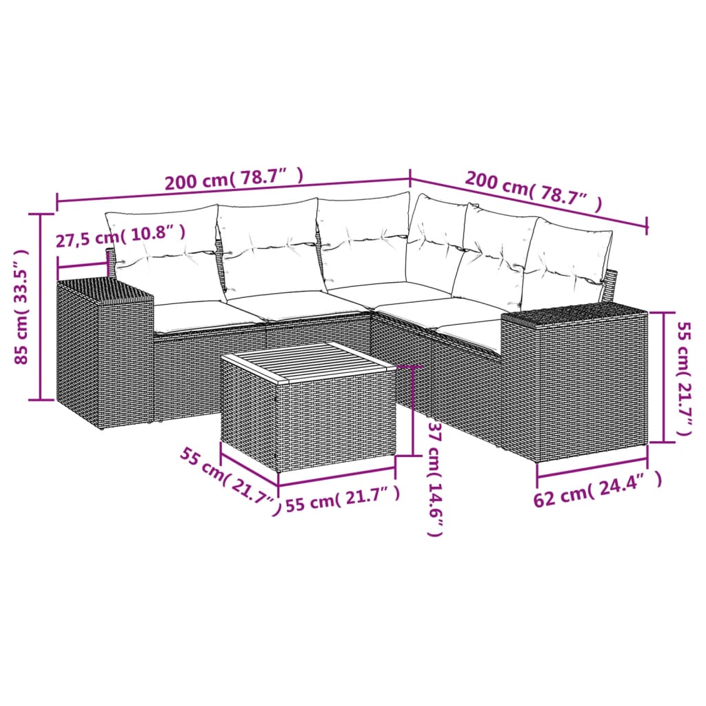 6-dijelni set vrtnih sofa od poliratana s jastucima sivi