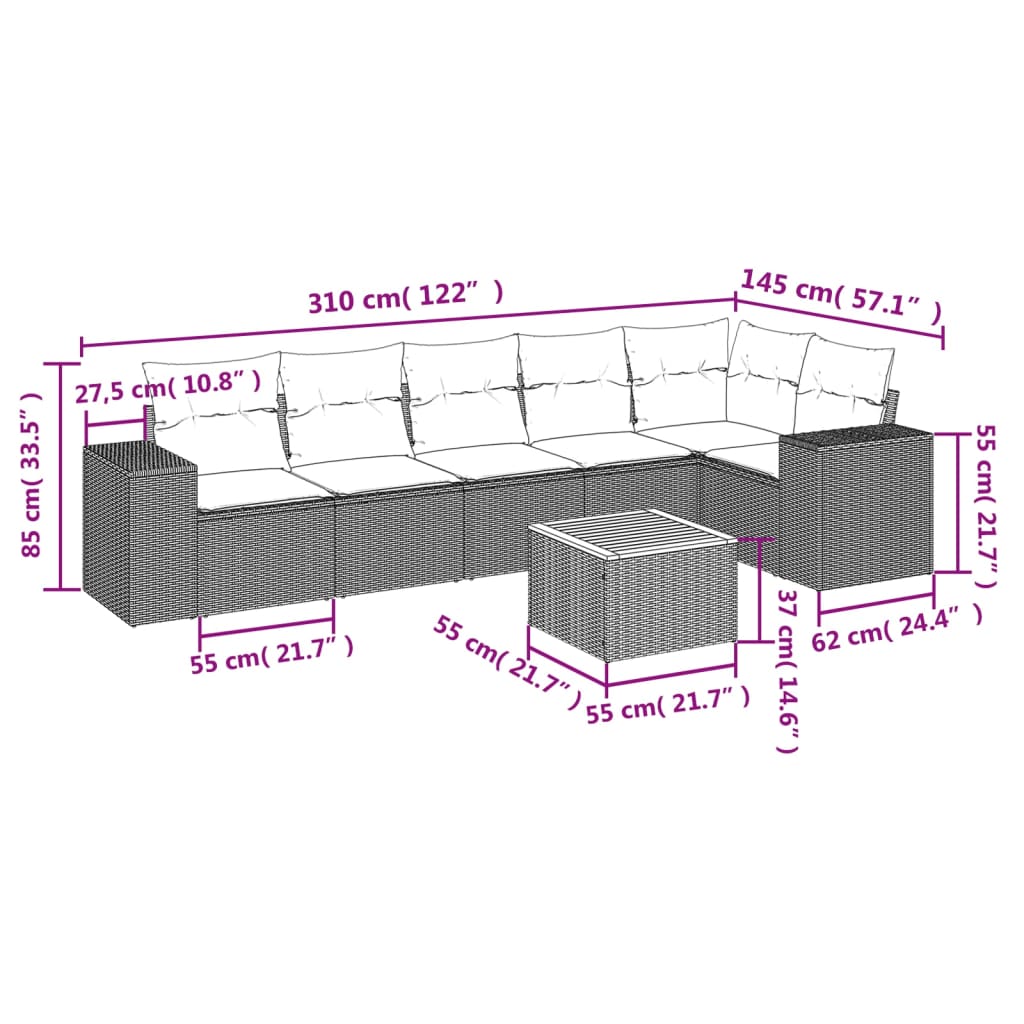 7-dijelni set vrtnih sofa sivi od poliratana