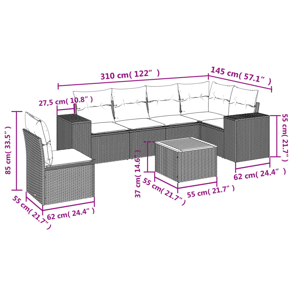 7-dijelni set vrtnih sofa sivi od poliratana