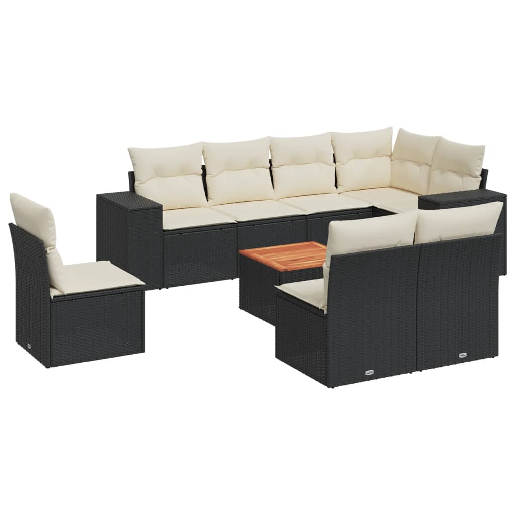 9-dijelni set vrtnih sofa s jastucima crni od poliratana
