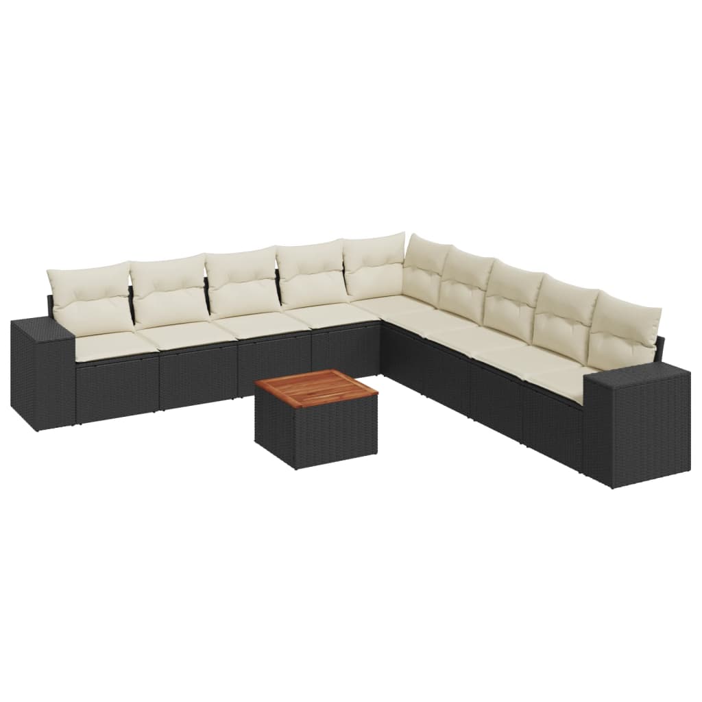 10-dijelni set vrtnih sofa s jastucima crni od poliratana