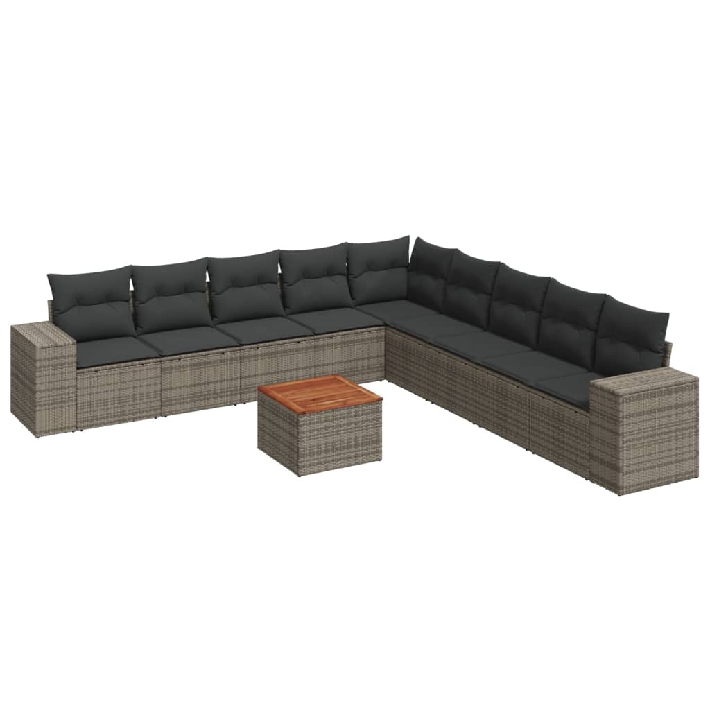 10-dijelni set vrtnih sofa od poliratana s jastucima sivi