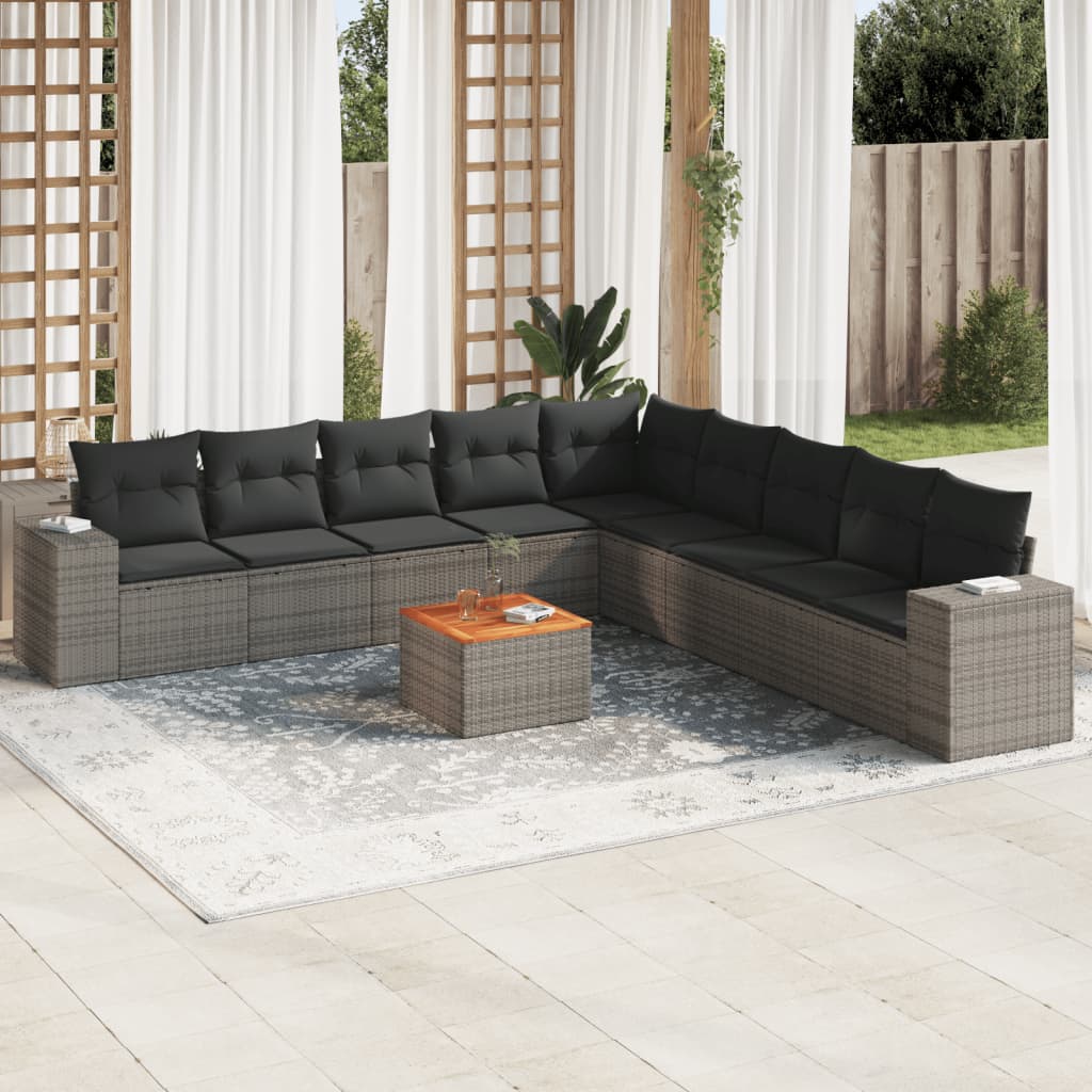 10-dijelni set vrtnih sofa od poliratana s jastucima sivi