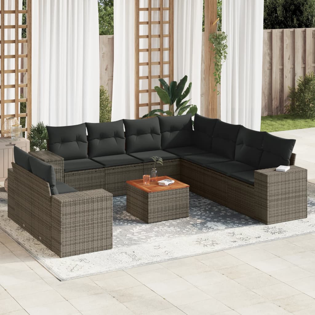 10-dijelni set vrtnih sofa od poliratana s jastucima sivi