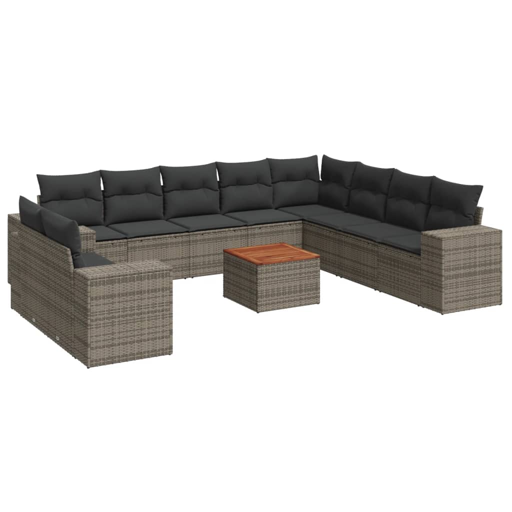 11-dijelni set vrtnih sofa od poliratana s jastucima sivi