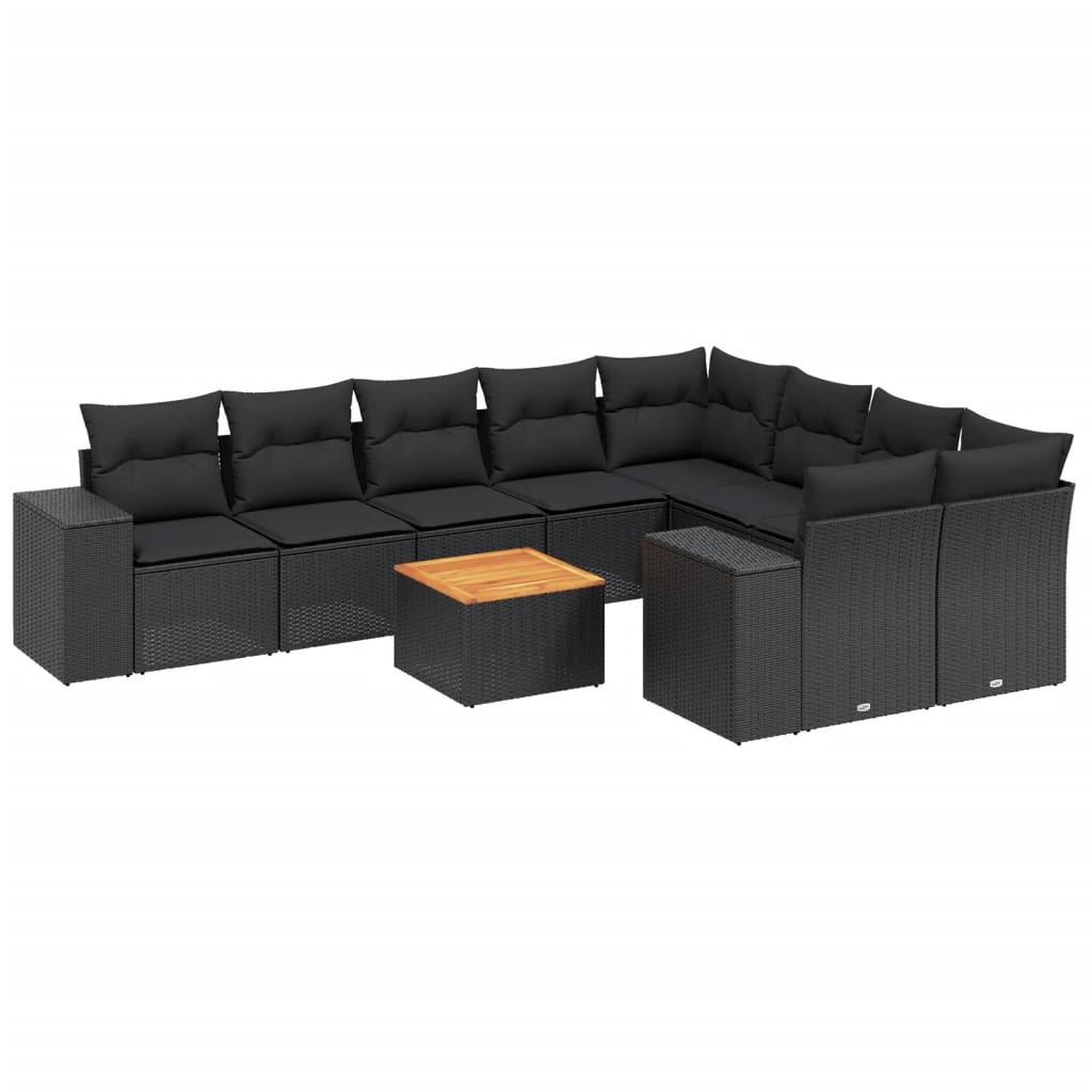 10-dijelni set vrtnih sofa s jastucima crni od poliratana Crna 83 x 62 x 69 cm