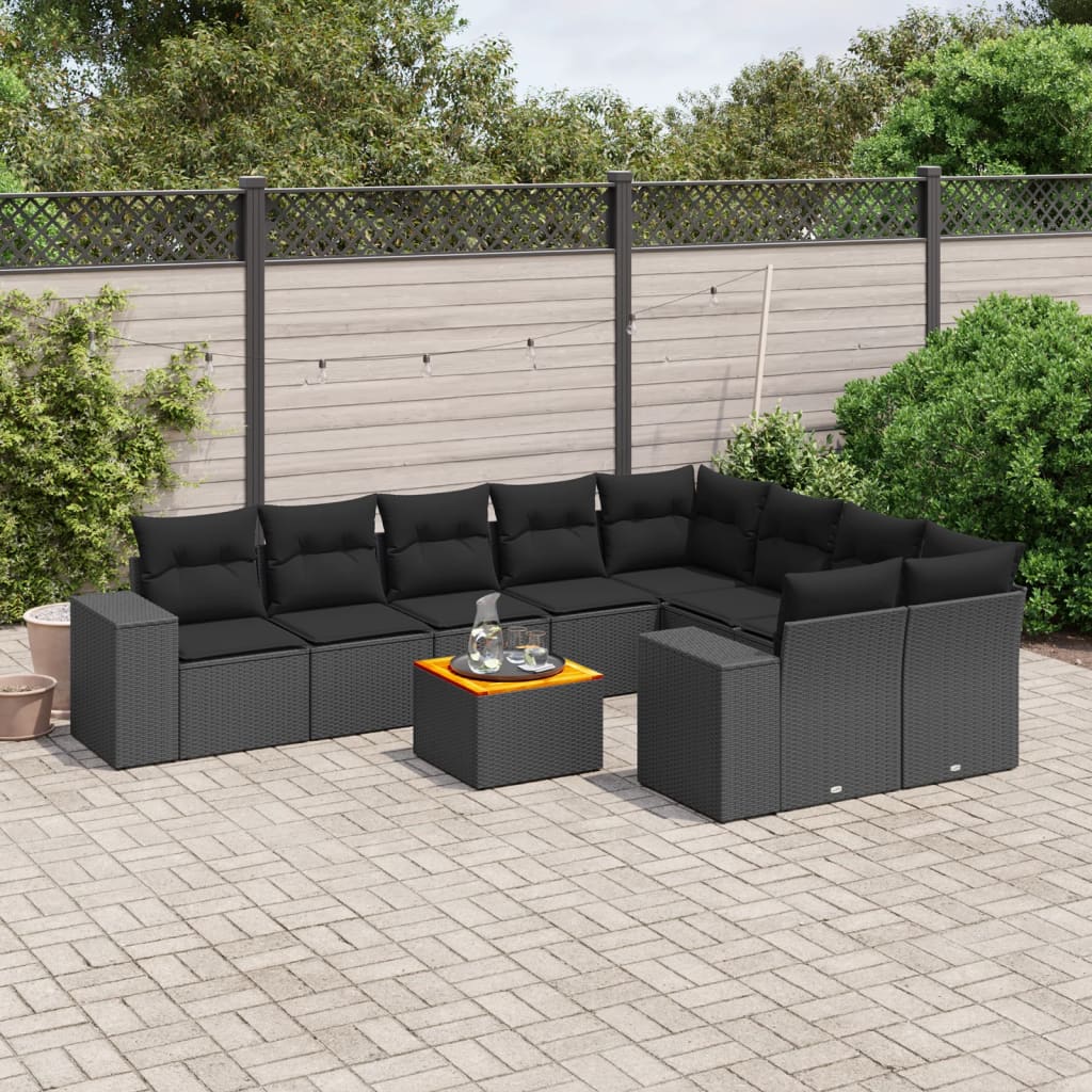 10-dijelni set vrtnih sofa s jastucima crni od poliratana Crna 83 x 62 x 69 cm
