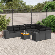 10-dijelni set vrtnih sofa s jastucima crni od poliratana Crna 83 x 62 x 69 cm