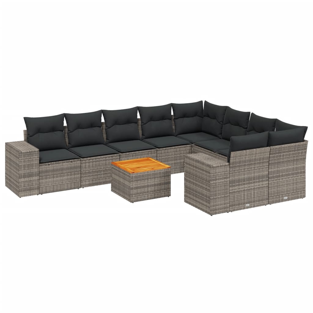 10-dijelni set vrtnih sofa od poliratana s jastucima sivi