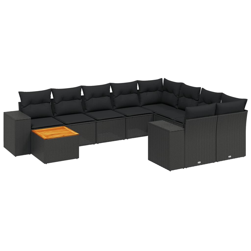 10-dijelni set vrtnih sofa s jastucima crni od poliratana