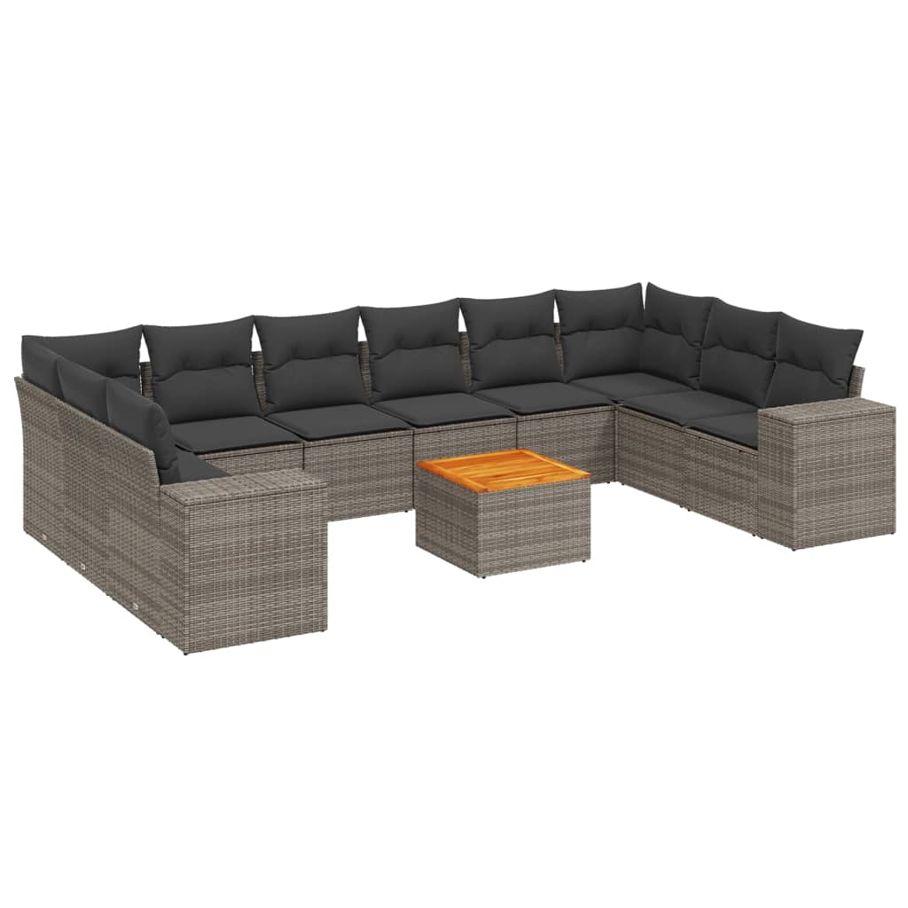 11-dijelni set vrtnih sofa od poliratana s jastucima sivi