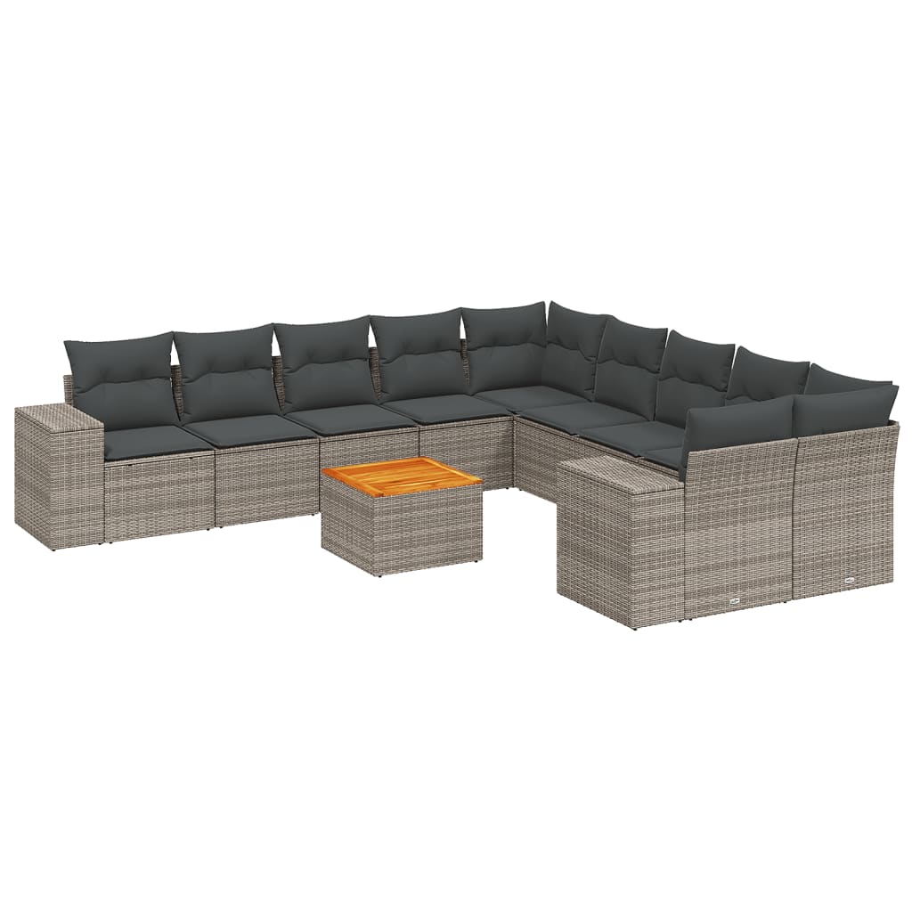 11-dijelni set vrtnih sofa od poliratana s jastucima sivi