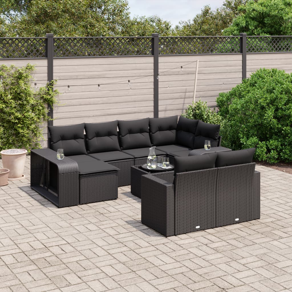 11-dijelni set vrtnih sofa od poliratana s jastucima crni Crna 65.5 x 62 x 69 cm