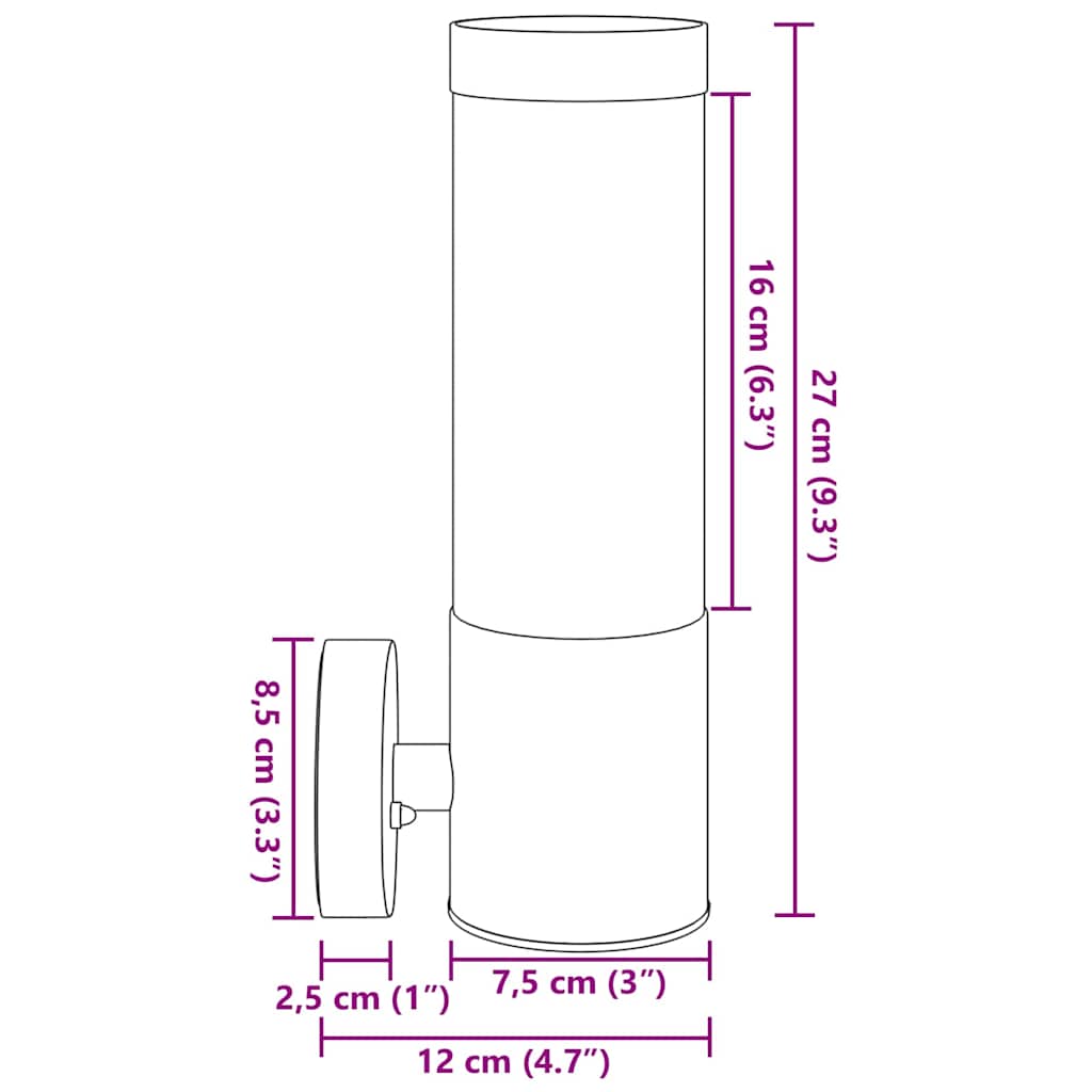 Vanjska zidna lampa 2 pcs Srebrno 12 x 8,5 x 27 cm