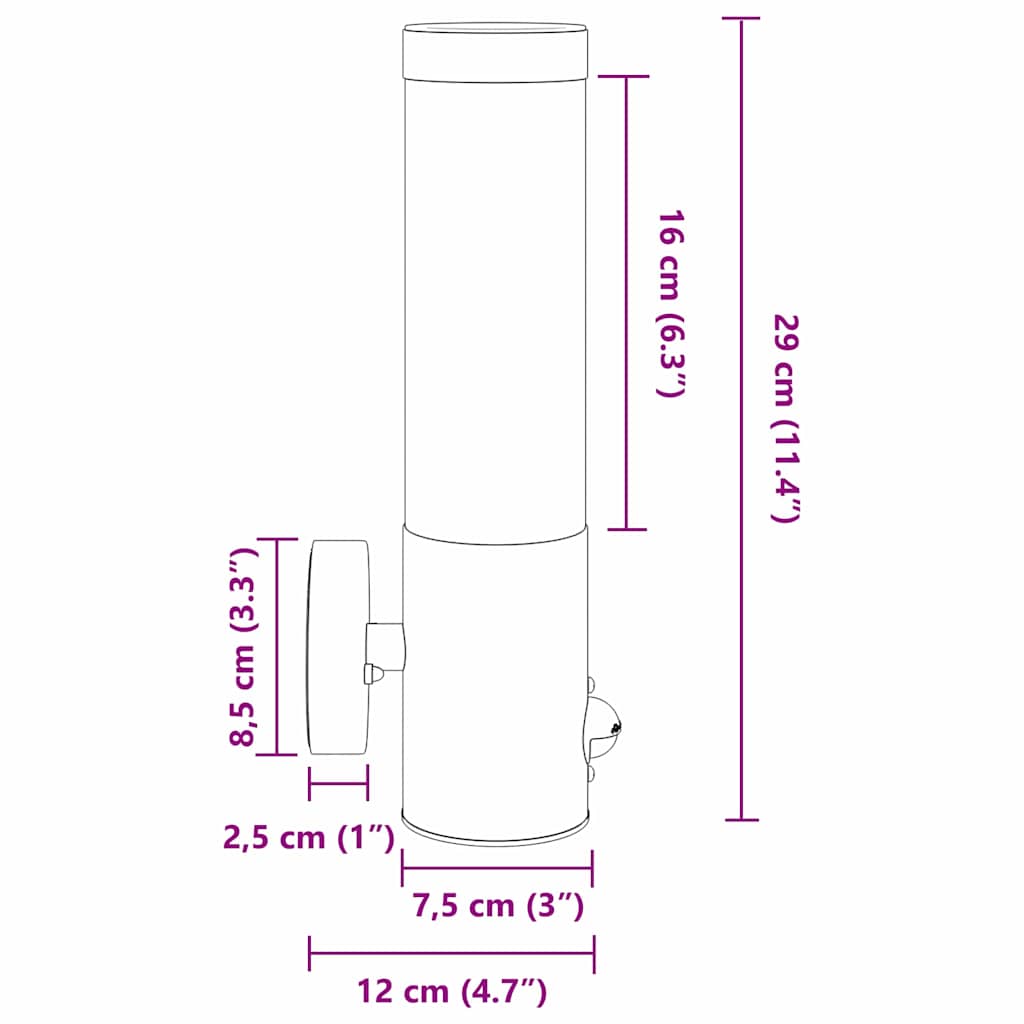 Vanjska zidna lampa Crna 12 x 8,5 x 29 cm