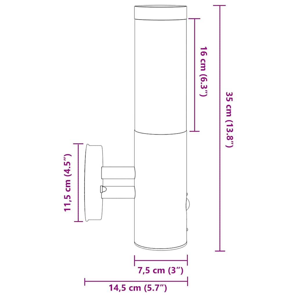 Vanjska zidna lampa 2 pcs Srebrno 15 x 7,5 x 33 cm