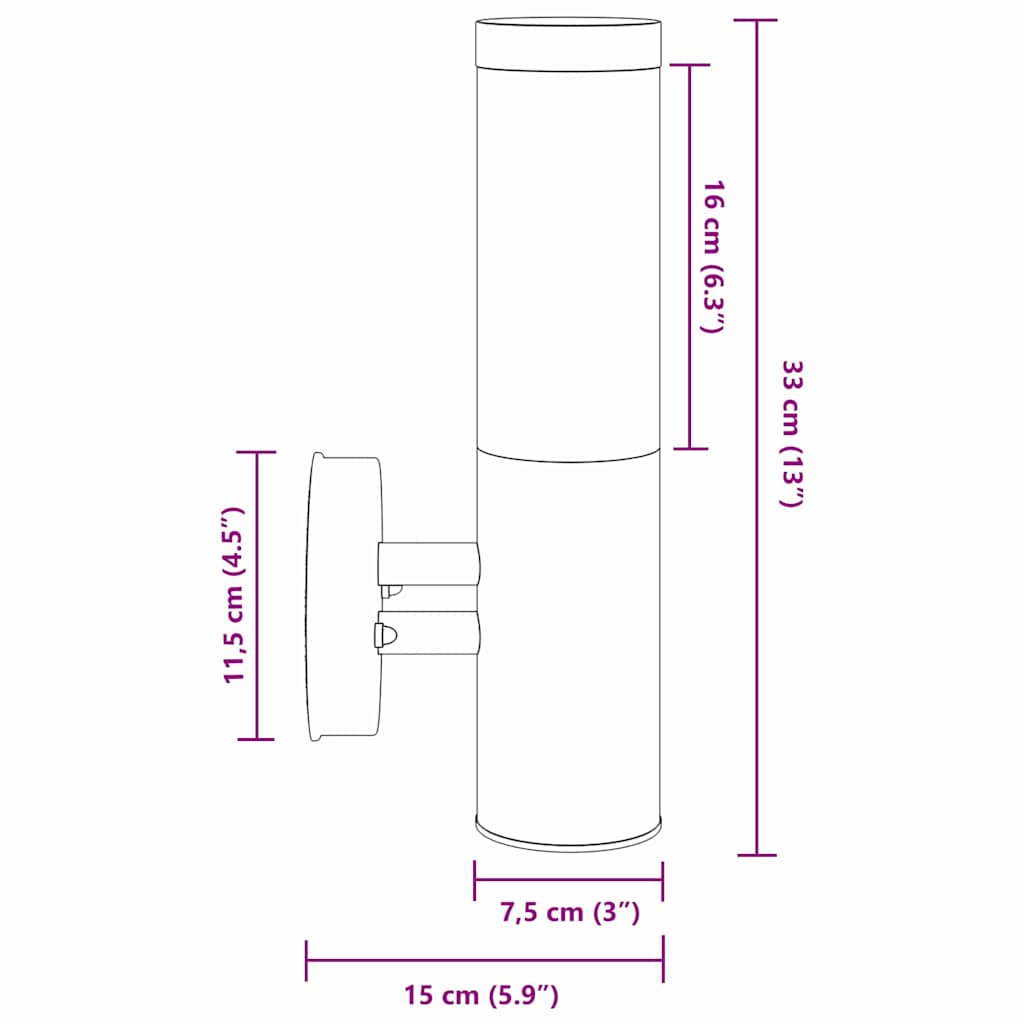 Vanjska zidna lampa Crna 15 x 7,5 x 33 cm