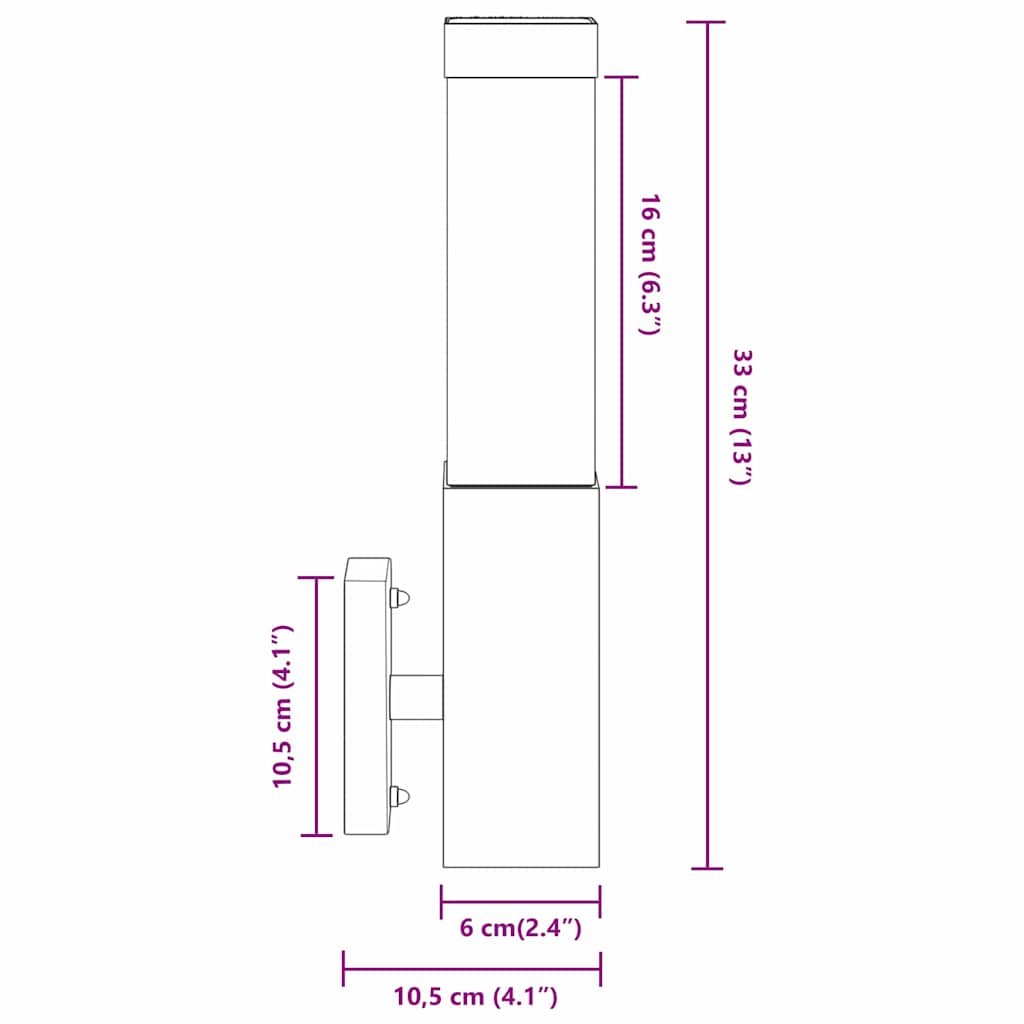 Vanjska zidna lampa 2 pcs Srebrno 10.5 x 6 x 33 cm
