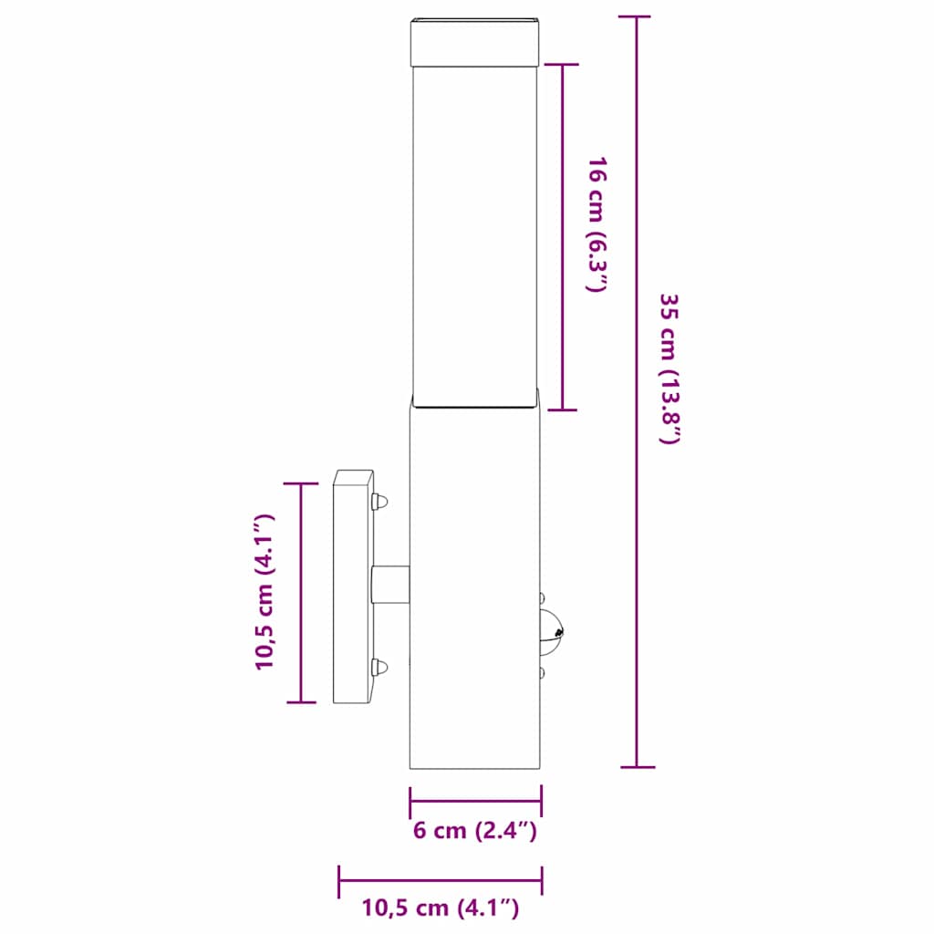Vanjska zidna lampa 2 pcs Crna 10.5 x 6 x 33 cm