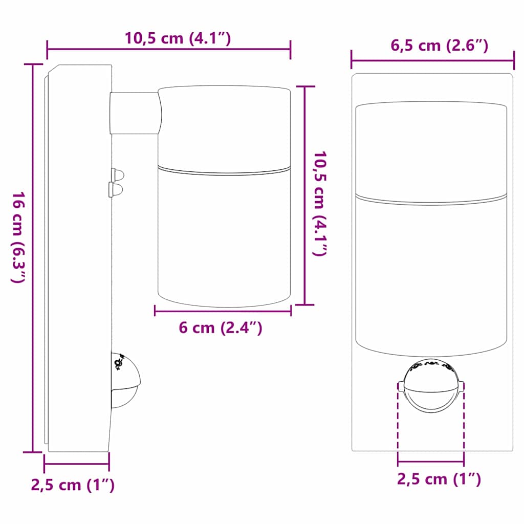 Vanjska zidna lampa Srebrno 6,5 x 10,5 x 16 cm