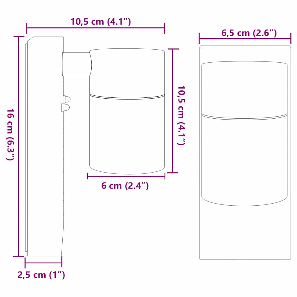 Vanjska zidna lampa Crna 6,5 x 10,5 x 16 cm