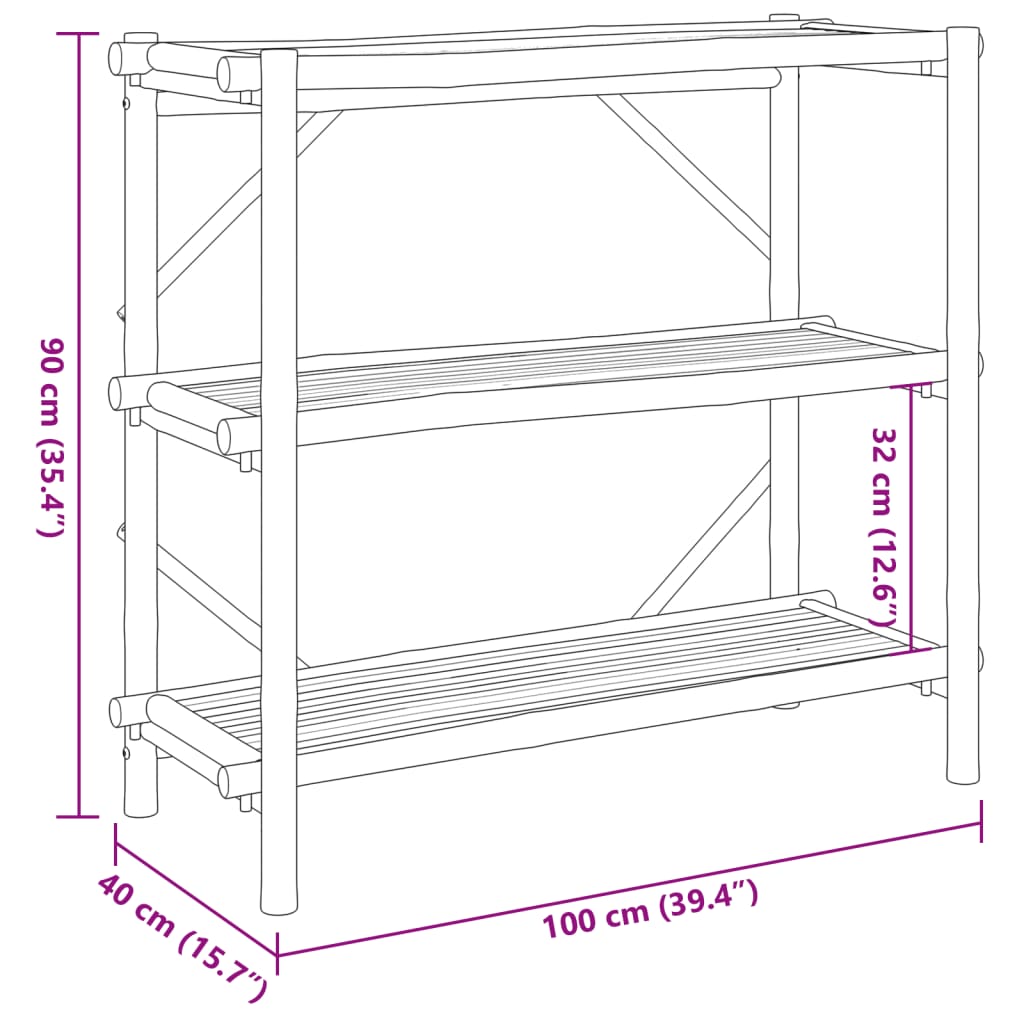 Polica s 3 razine 100 x 40 x 90 cm od bambusa