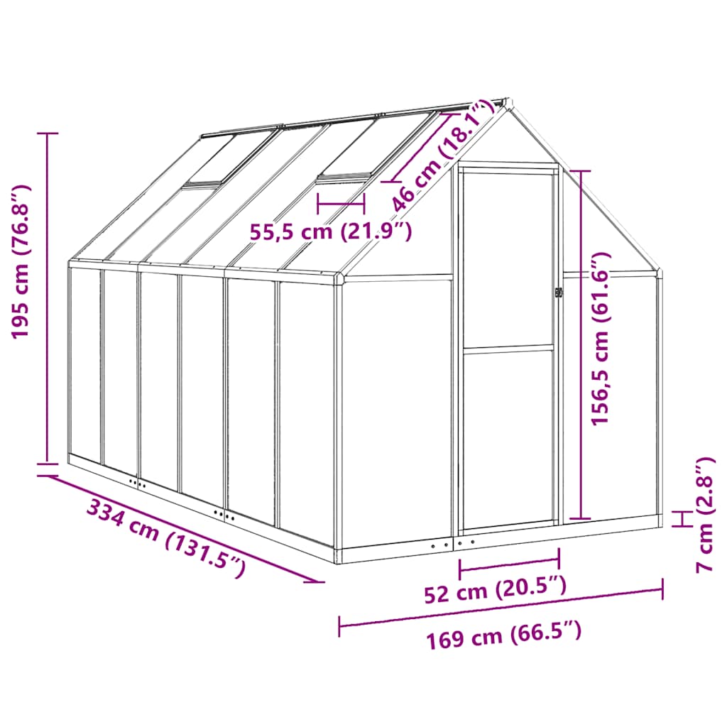 Staklenik s okvirom zeleni 334 x 169 x 195 cm aluminijski