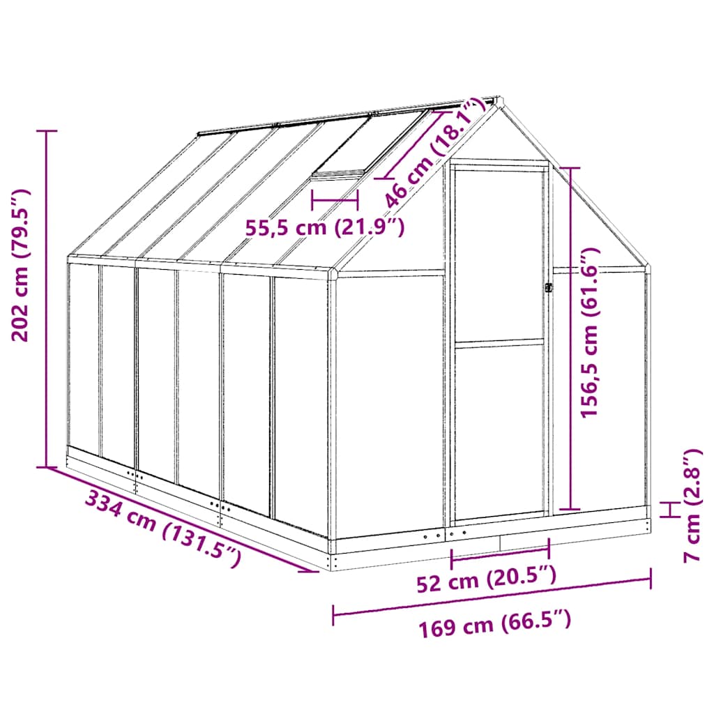 Staklenik s okvirom zeleni 334 x 169 x 202 cm aluminijski