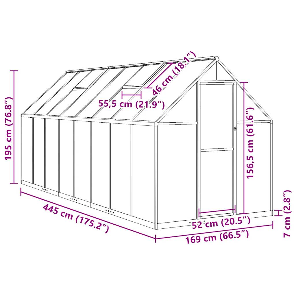 Staklenik s okvirom zeleni 445 x 169 x 195 cm aluminijski