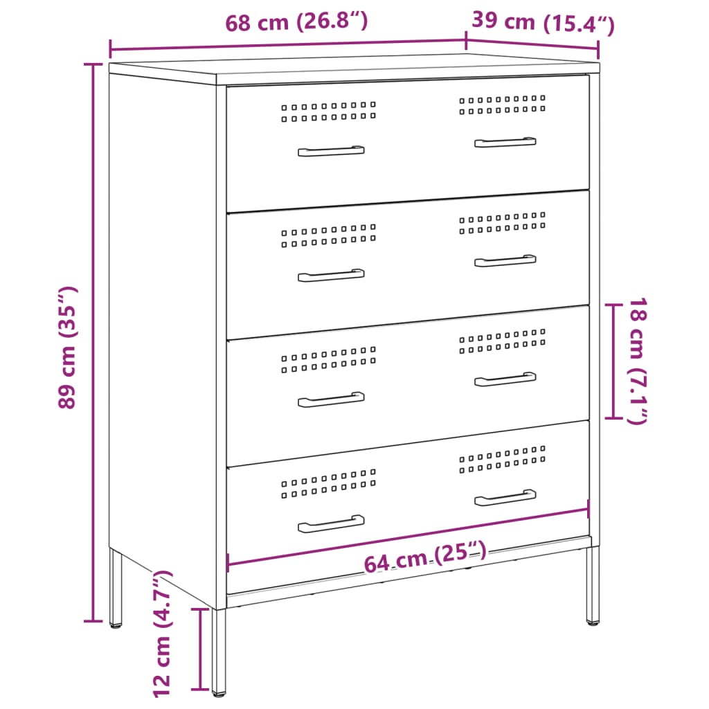 Komoda boja senfa 68 x 39 x 89 cm čelični