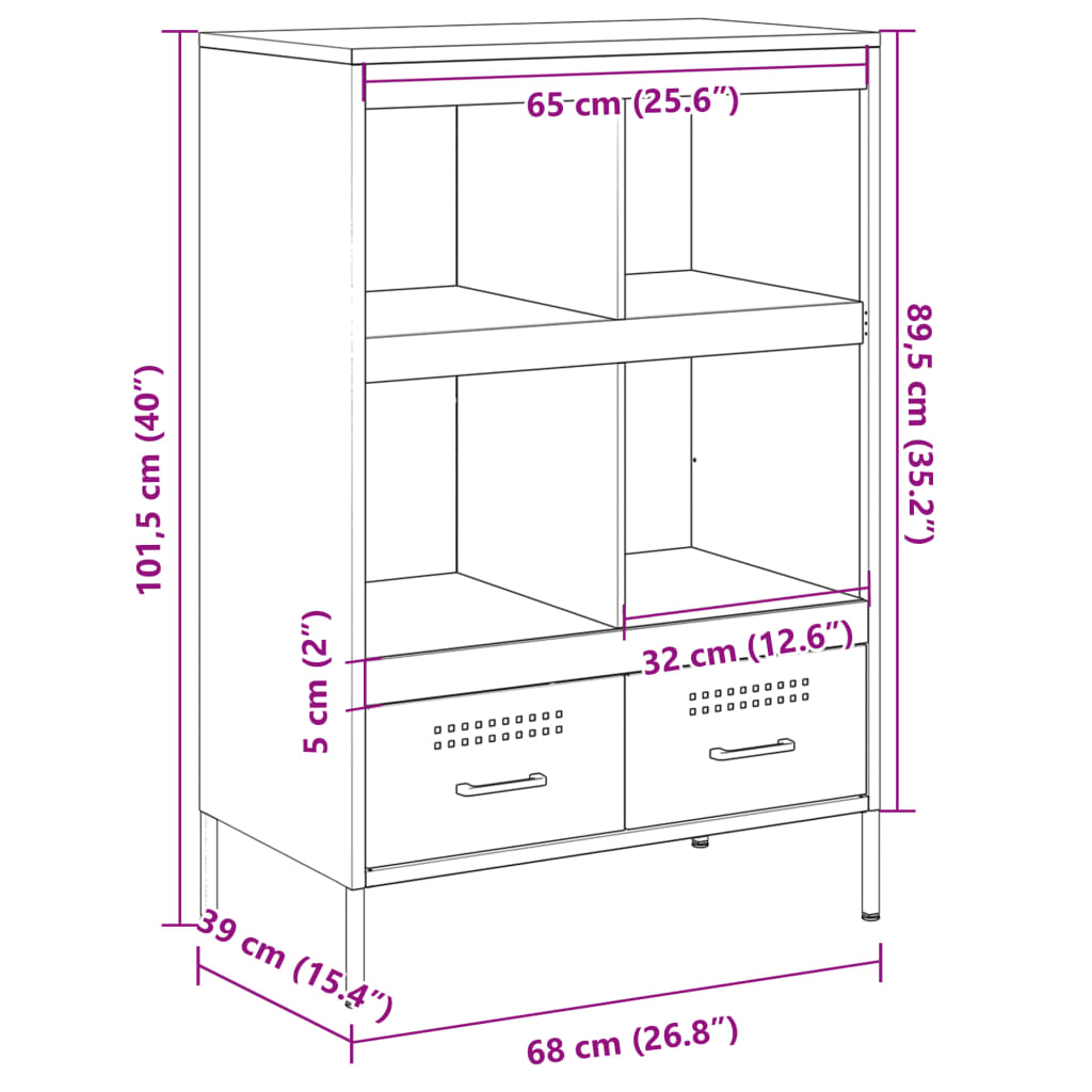 Visoka komoda crna 68 x 39 x 101,5 cm od čelika