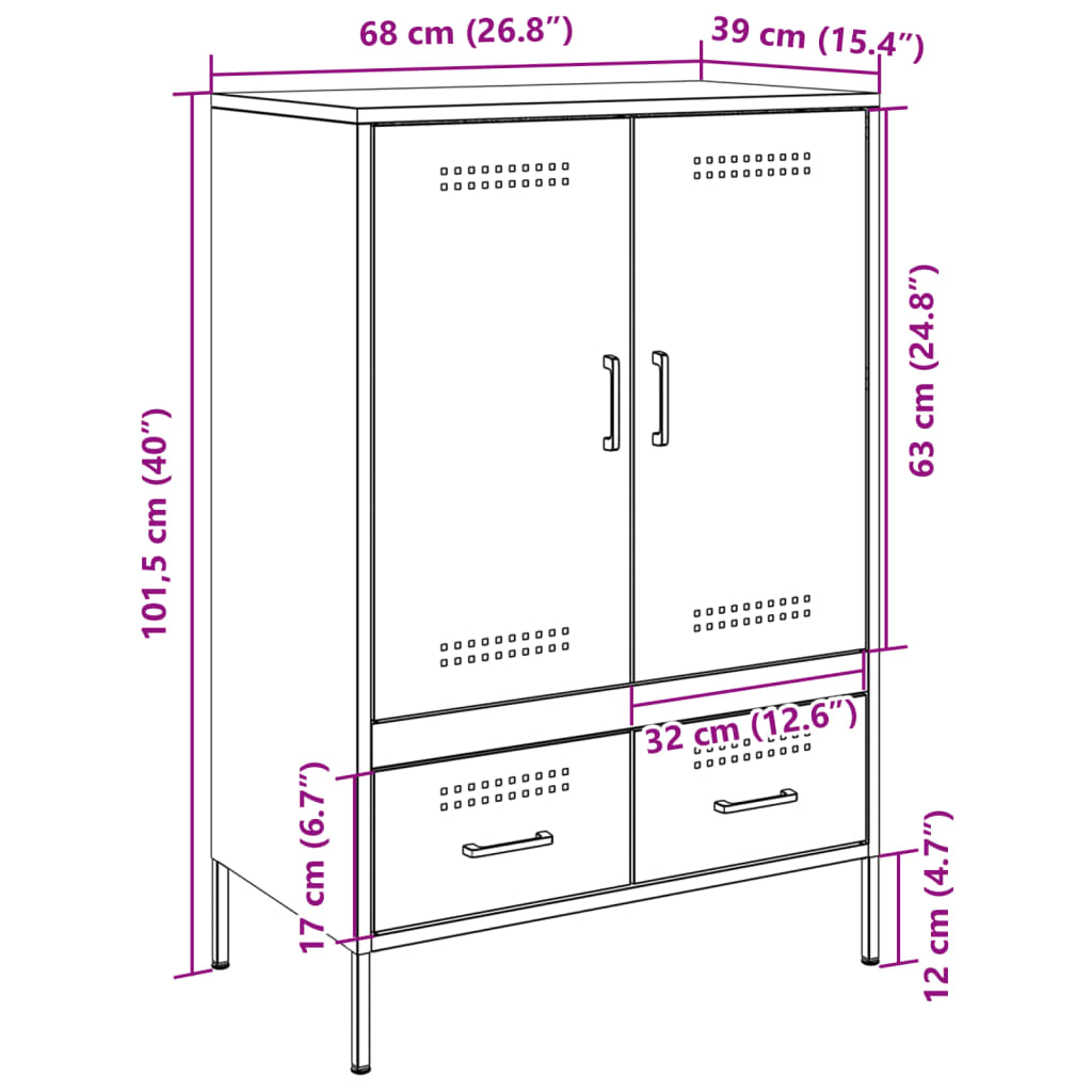 Visoka komoda antracit 68x39x101,5 cm od čelika