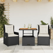 3-dijelni bistro set s jastucima crni od poliratana Crna Dužina stola 80 cm