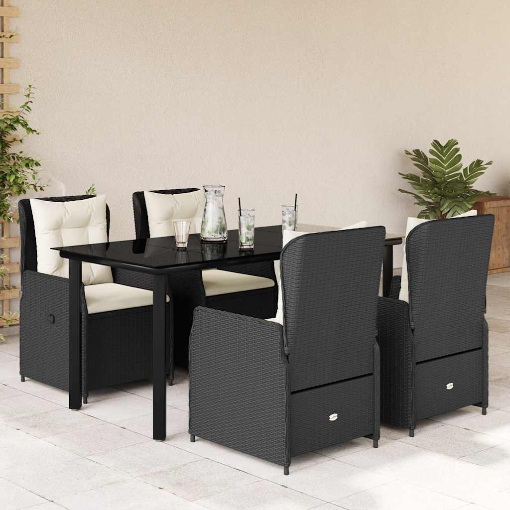 5-dijelni vrtni blagovaonski set s jastucima od poliratana crni Crna 160 x 80 x 74 cm