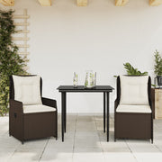 3-dijelni vrtni blagovaonski set s jastucima poliratan smeđi Smeđa 80 x 80 x 74 cm