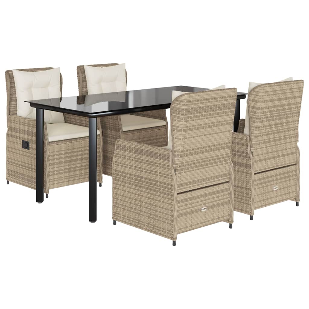 5-dijelni vrtni blagovaonski set od poliratana s jastucima bež 160 x 80 x 74 cm