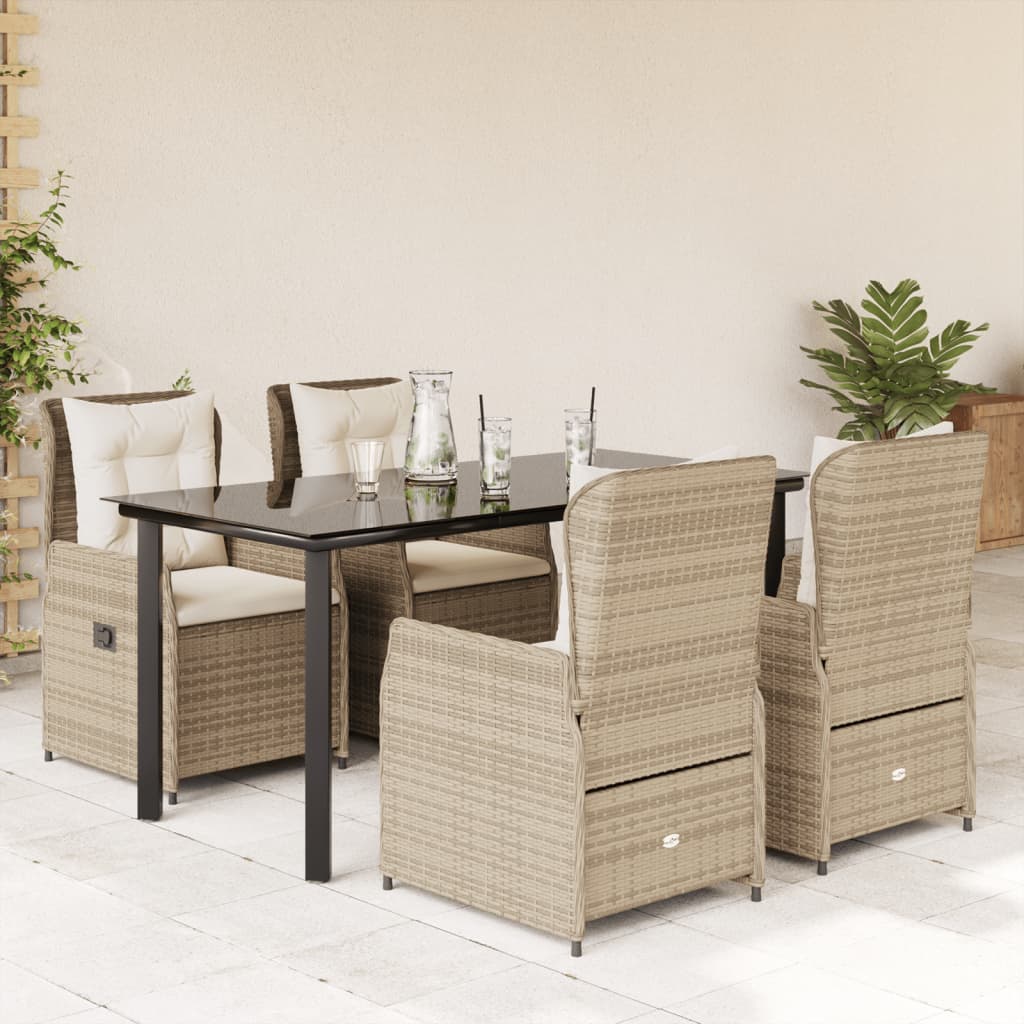 5-dijelni vrtni blagovaonski set od poliratana s jastucima bež 160 x 80 x 74 cm