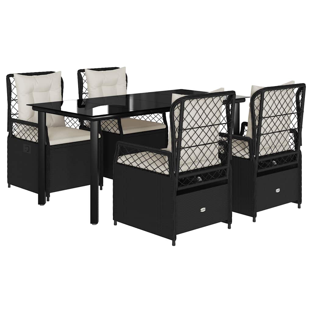 5-dijelni vrtni blagovaonski set s jastucima od poliratana crni Crna 160 x 80 x 74 cm