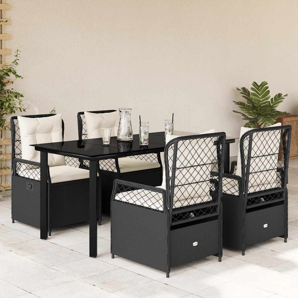 5-dijelni vrtni blagovaonski set s jastucima od poliratana crni Crna 160 x 80 x 74 cm