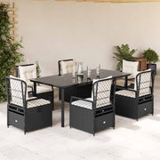 7-dijelni vrtni blagovaonski set s jastucima crni od poliratana Crna 200 x 100 x 74 cm