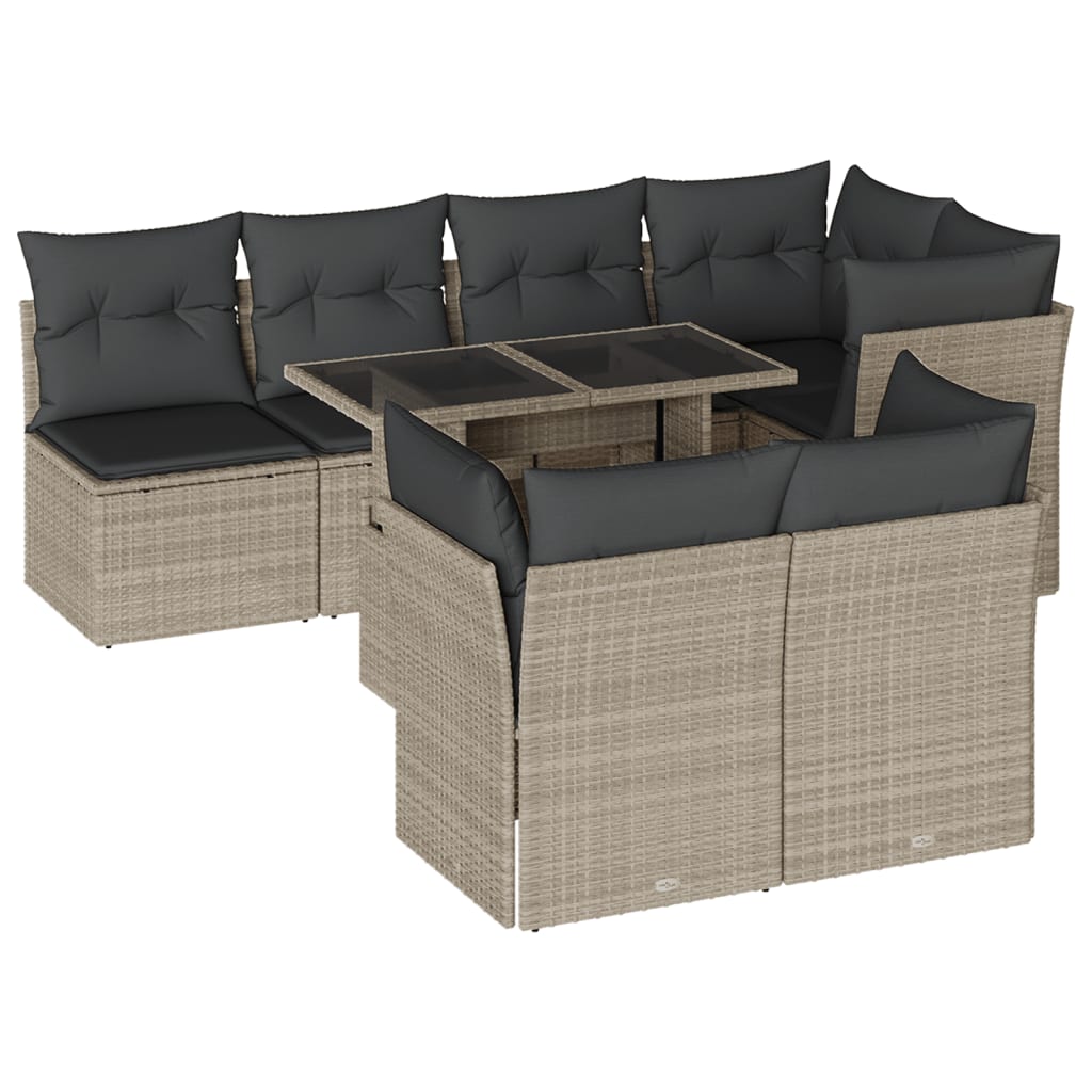 8-dijelni set vrtnih sofa od poliratana s jastucima svjetlosivi