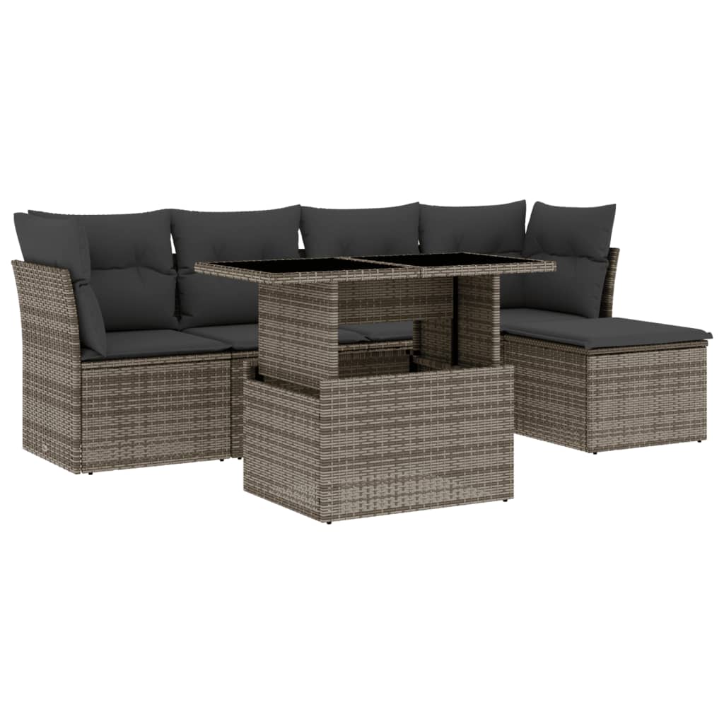 6-dijelni set vrtnih sofa od poliratana s jastucima sivi